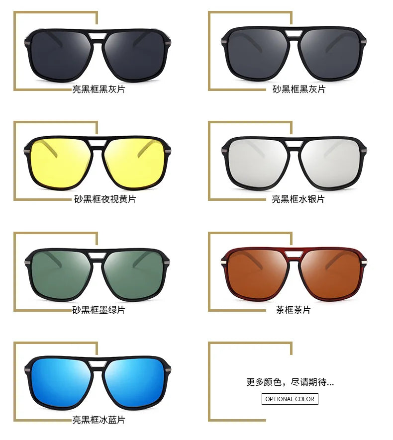 Polarized Sunglasses Men Fashion Double Bridge Square Frame Sun Glasses Brand Designer Unisex Driving Goggles Gafas De Sol UV400