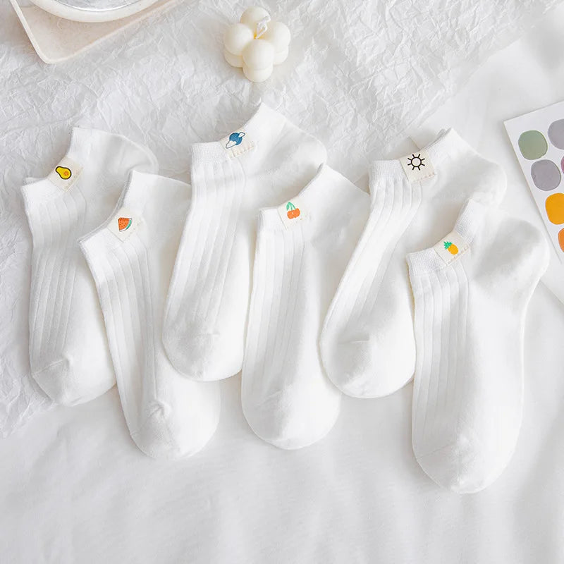 Solid Color White Short Socks Women Casual Cotton Breathable Low Cut Ankle Socks College Style School Students Kawaii Cute Socks