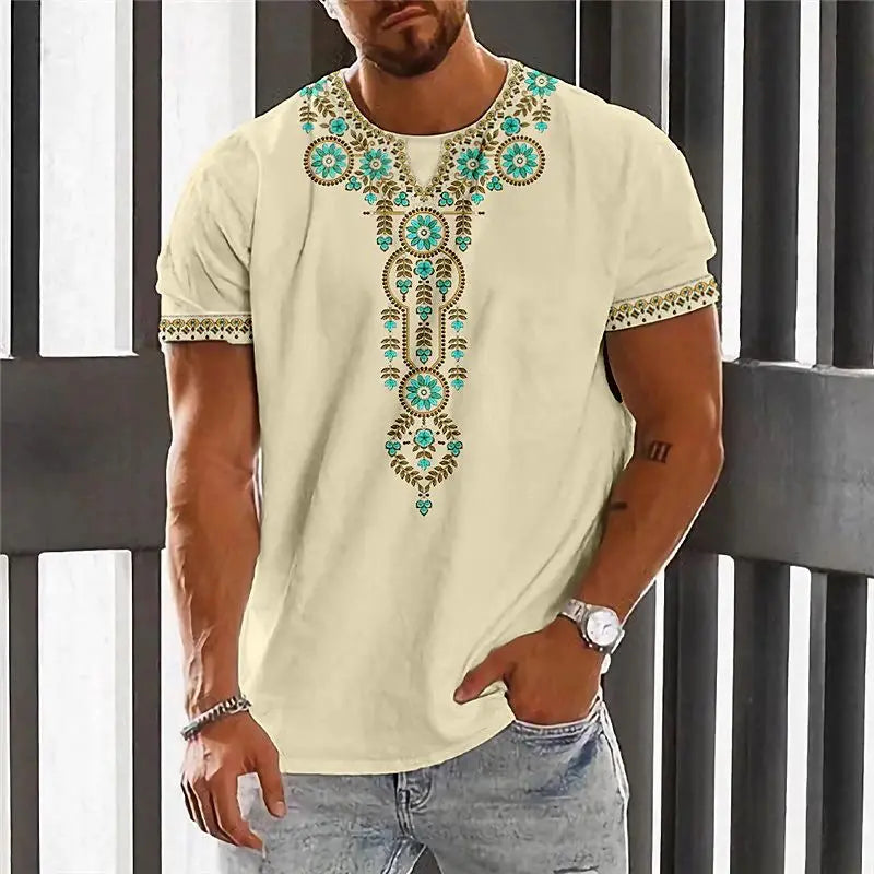 Vintage Ethnic Style Men's T Shirt  Dashiki Traditional Wear Clothing Short Sleeve Casual Retro Streetwear Clothes For Men tops