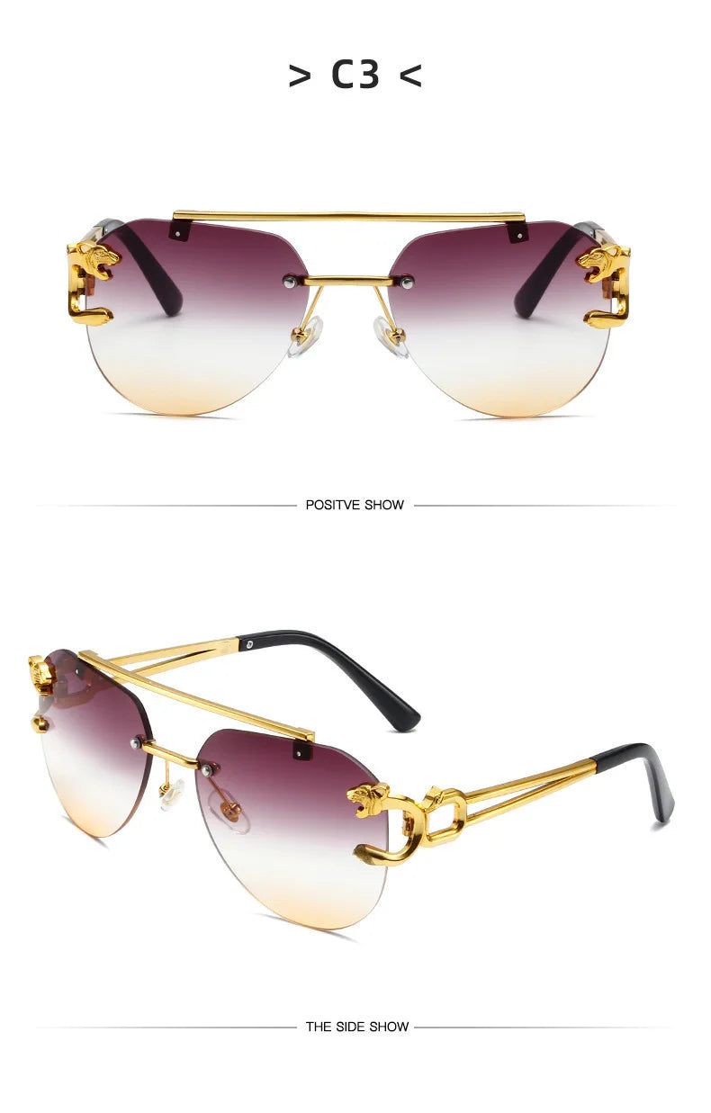 New Trendy Rimless Sunglasses Men Women Fashion Oversized Square Shades Eyewear Double Bridge Gradient UV400 Sun Glasses