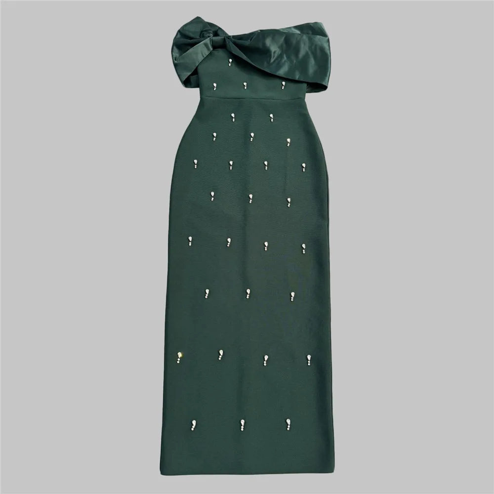 Women Sexy Beading Bandage Dress Off The Shoulder Patchwork Bodycon Clothes Club Party Elegant Dresses