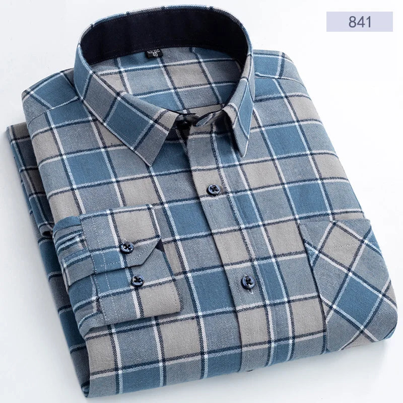 Cotton Flannel Mens Checkered Shirts Long Sleeve Soft Plaid Shirt for Men Leisure Classical Vintage Comfortable Man Clothing New