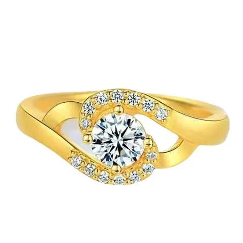 Women's Heart Crystal Diamond Open Ring, 24K Gold, AU999 | "Gentleness" engraving with vine motifs, subtle professional elegance