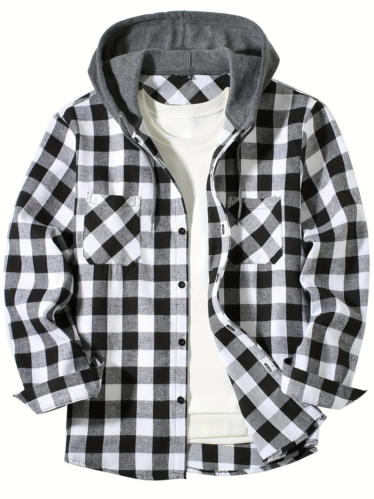 New Coat Spring and Autumn Men's Loose Plaid Hooded Shirt Large Size Fashion Casual Long sleeved Shirt Street StyleS-3XL