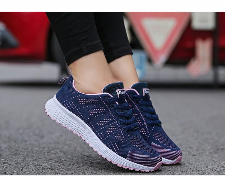 Women's Lace-up Casual Shoe Mesh Flat Shoes for Woman Summer Breathable White Sneakers Women's Vulcanized Sneakers Tenis Walking