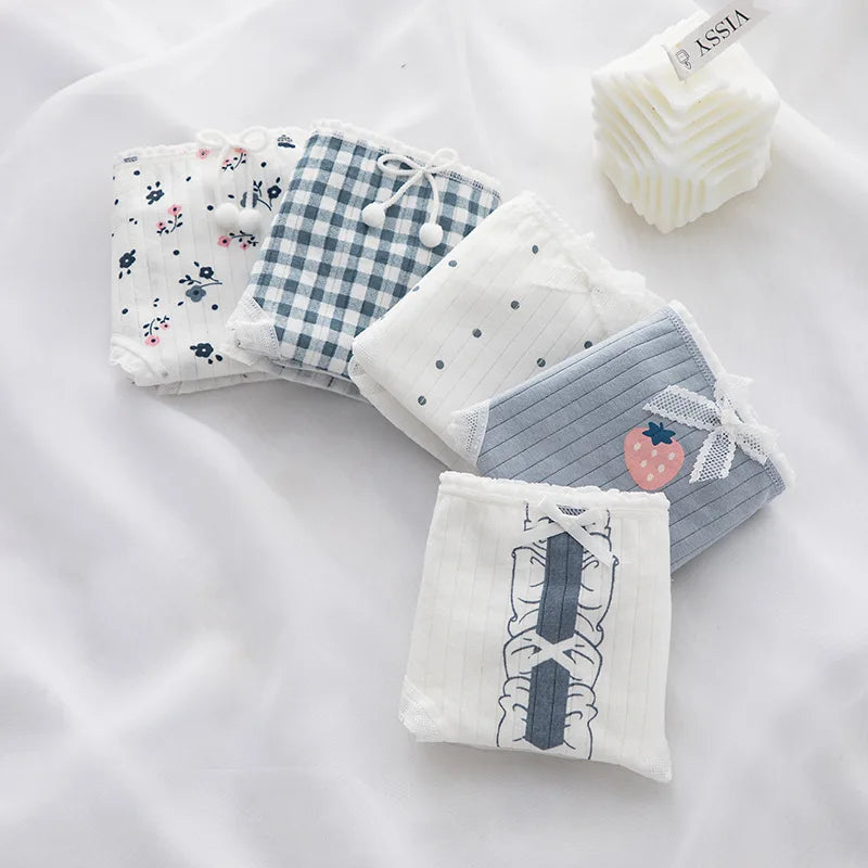 7PCS/Lot Women's Underwear Cute Cotton Panties Seamless Sexy Briefs For Girl Ladies Lingerie Cartoon Pantys Print Underpants