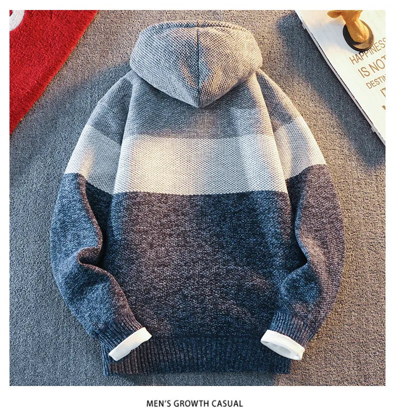 Men's Cardigan Knitting Sweaters Hooded Jacket Cardigans Zipper Up Hood Streetwear Mens Casual Sweatwear