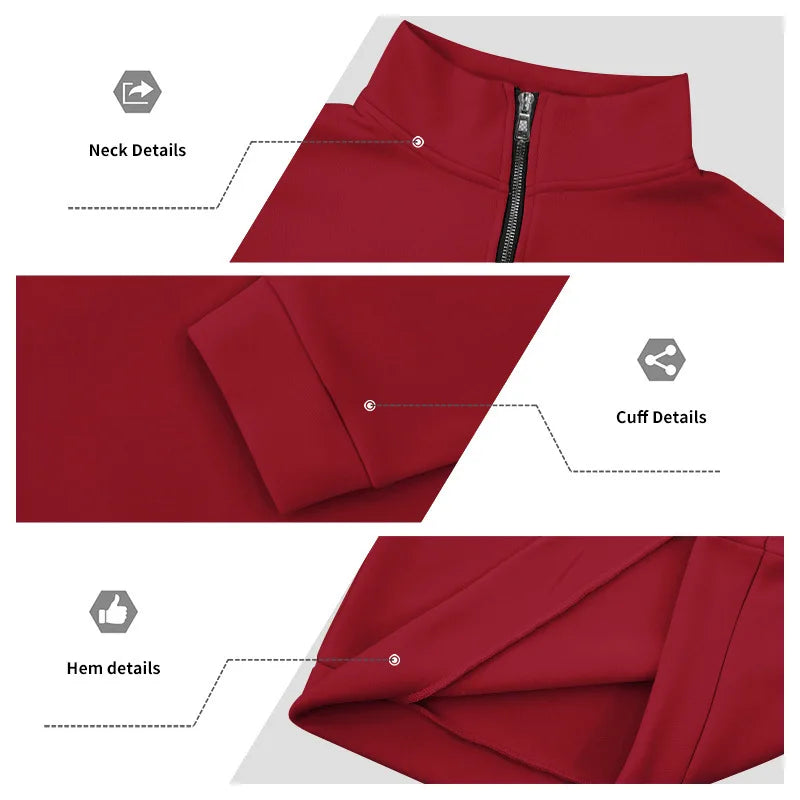 Autumn Winter Men's Fleece Quarter Zip Pullover Man Long Sleeved Loose Stand-up Collar Sweater Casual Comfy Mock Neck Sweatshirt