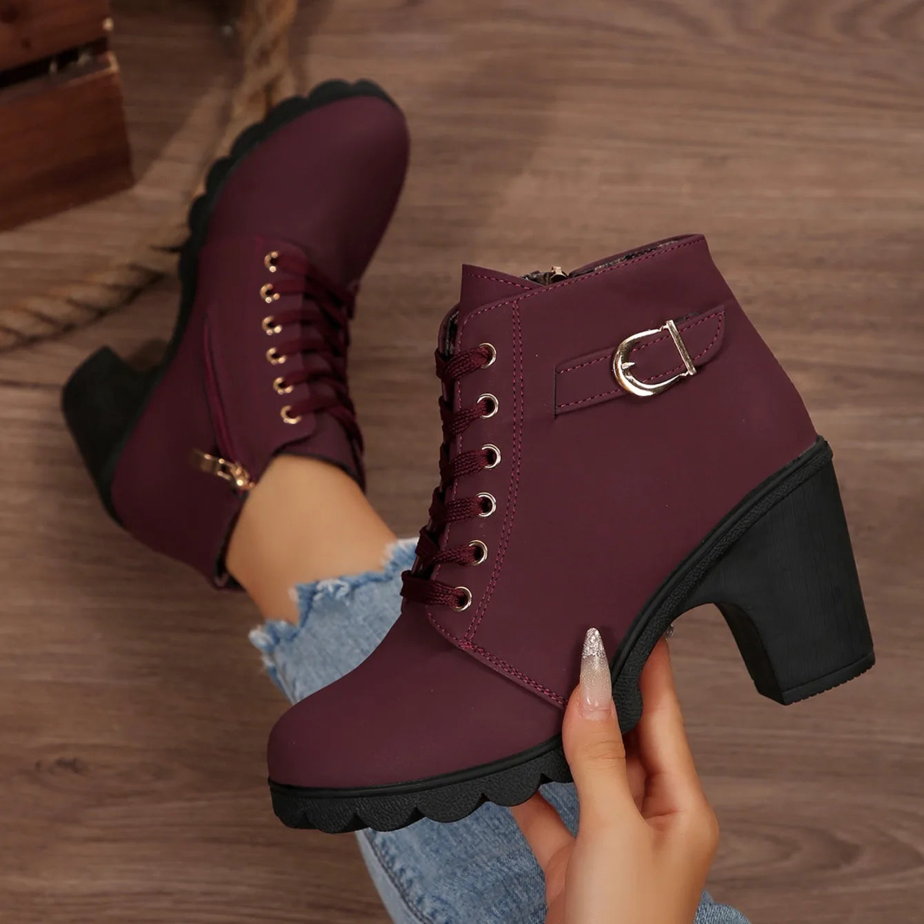 2025 Women High Heel Ankle Boots Autumn Lace Up Comfortable Short Boots Retro Fashion New Trend Lady Shoes Women Botas De Mujer