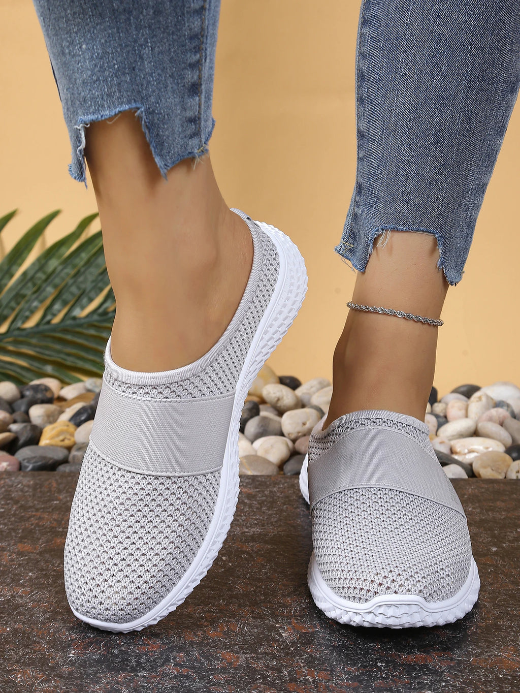 Women's shoes, women's casual shoes, summer mesh breathable thick-soled women's headband half support