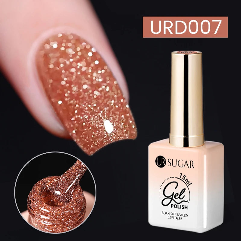 UR SUGAR 15ml Glitter Reflective Black Nail Gel Polish Flash Effect Shiny Soak Off UV Gel Manicure Colorful NeonNail Art Varnish