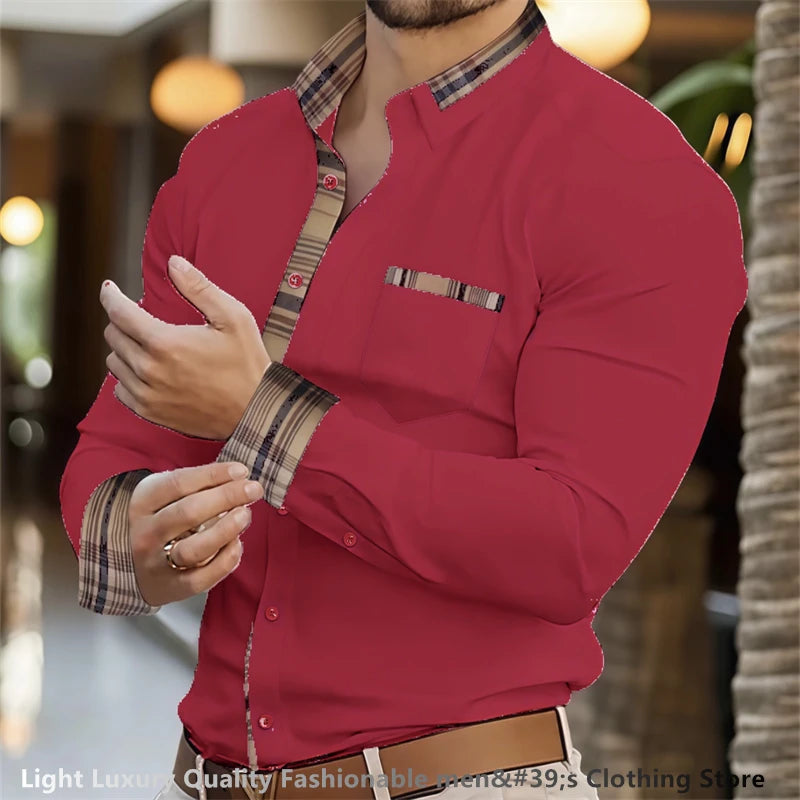 25-color men's shirt long-sleeved shirt pocket shirt outdoor street button fashion designer casual breathable XS-6XL