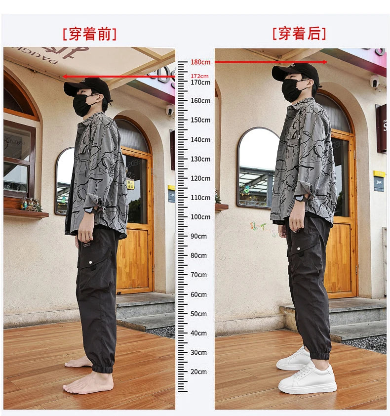 New  Men's Sneakers Elevator Shoes Heightening Height Increase Insole 6-10CM High Heels Shoes Leather Sport Shoes Men Shoes