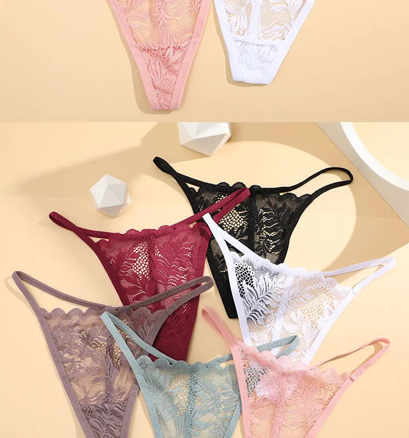 FINETOO 6PCS/Set Lace Thong Female Bikini Lady Intimates S-XL Women Seamless Panties Sexy Girl's Underwear Transparent Briefs