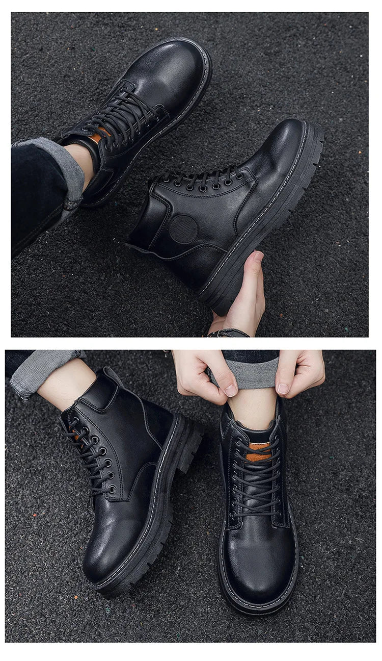 New autumn men shoes boots High Top Fashion Motorcycle Leather Shoes Outdoor leisure comfortable Boots male Lace-Up Botas