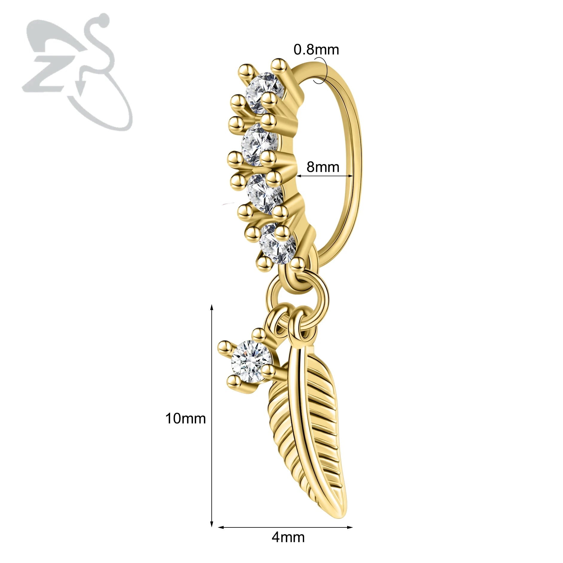 ZS 1PC Butterfly Leaf Moon Shape Nose Piercing Silver Color Septum Ring Stainless Steel Nose Clicker Cartilage Piercing 20G