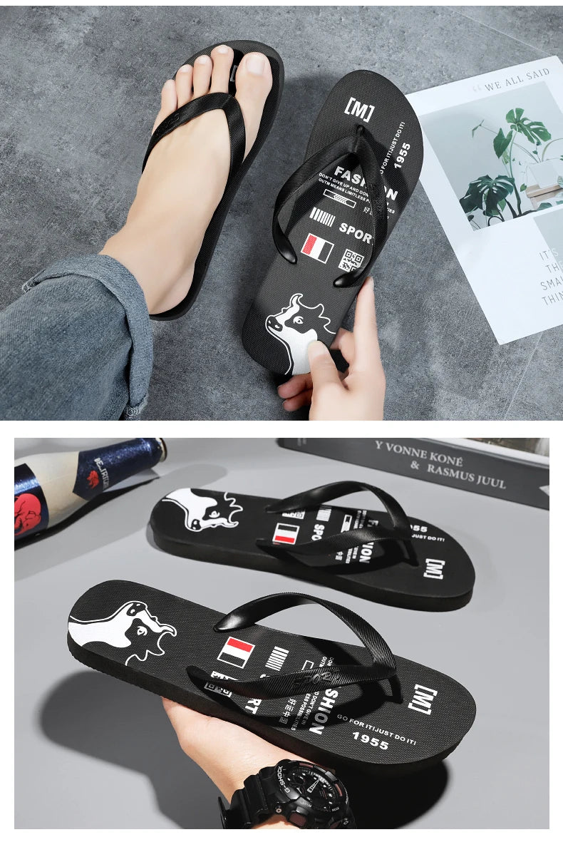 Flip Flops men's summer non-slip sandals men's foot clamp trend rubber abrasion resistant outer wear beach shoes slippers men