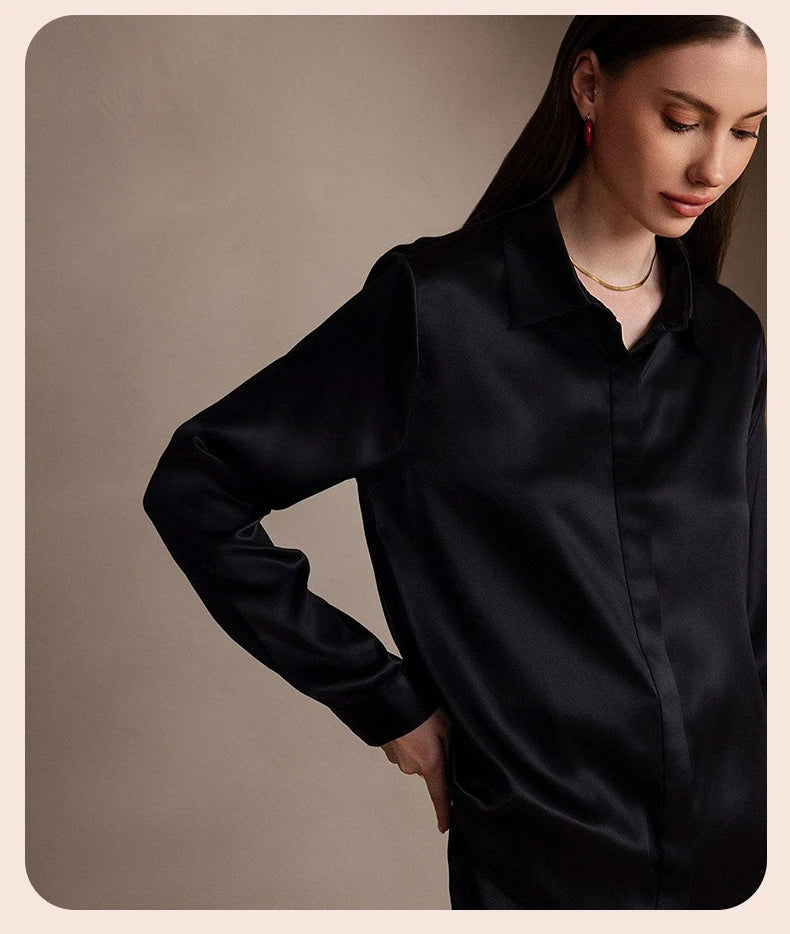Spring Covered Button Mulberry Silk Shirt Long Sleeve Ladies Clothing Luxury 19Mm 100% Silk Women'S Fashion Blouses