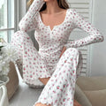 New Women Soft Comfortable sexy Floral Print Pajama Set Long Sleeve Top and Pants Loungewear Sleepwear Two Piece Set Homewear