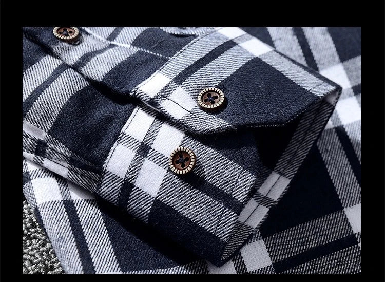 Plus Size M-5XL Men's Western Style Plaid Long Sleeve Shirt, Brushed Flannel Fabric, Loose Fit Casual Wear