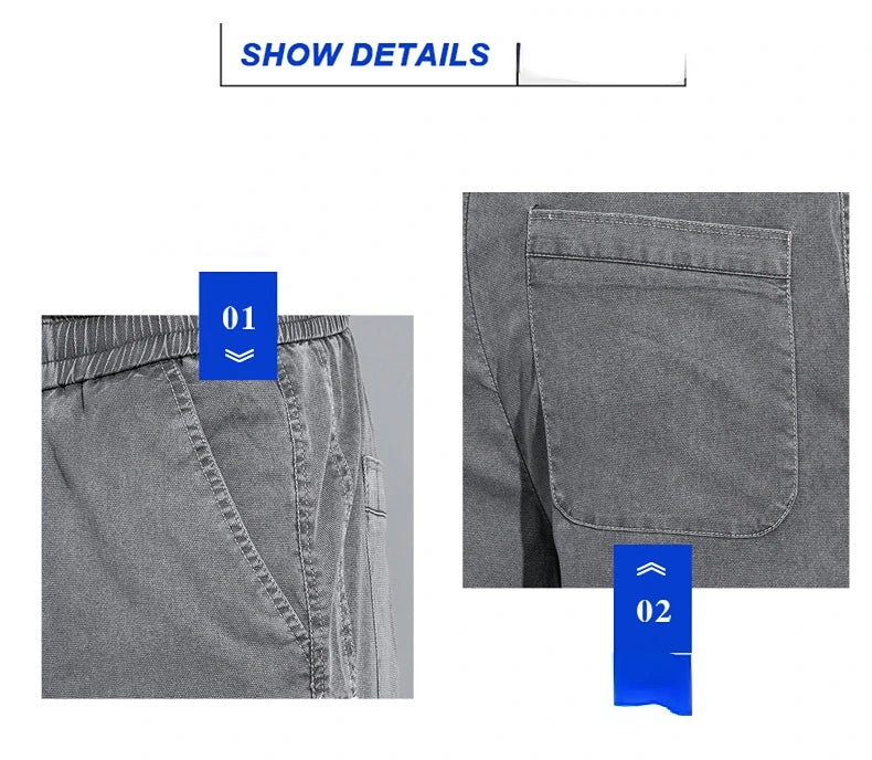 High Quality Summer Lyocell Fabric Men's Jeans Thin Straight Pants Drawstring Elastic Waist Korea Casual Trousers Plus Size
