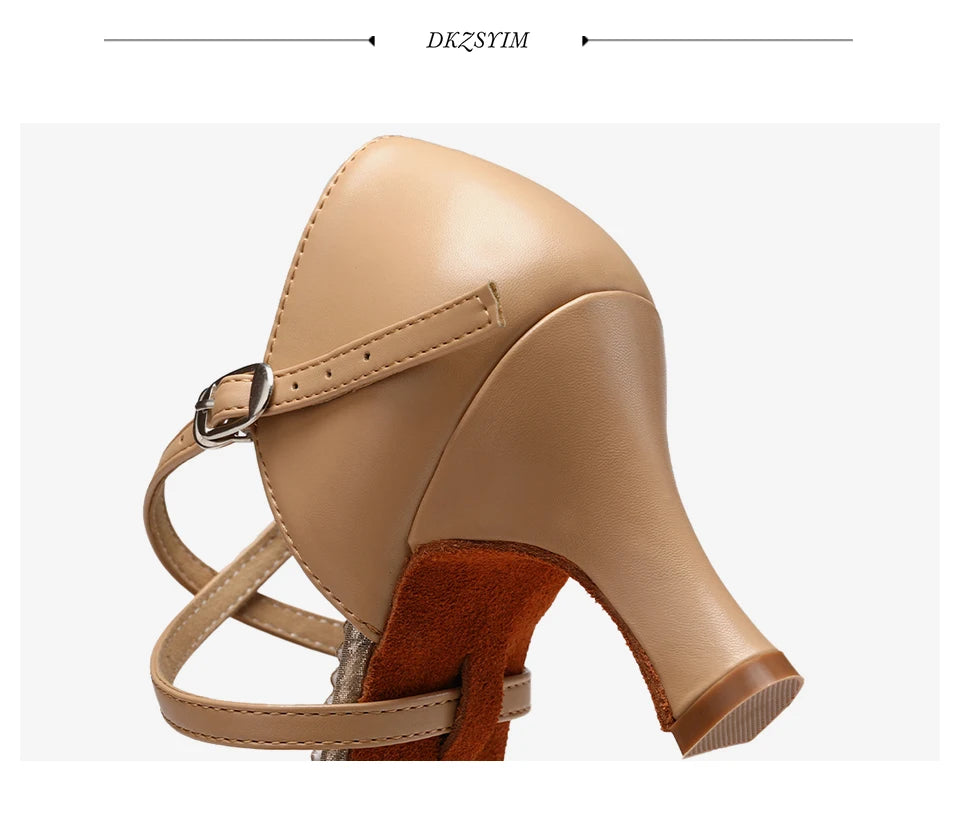 DKZSYIM Women Dance Shoes Latin Party Tango Jazz Elegant Dancing Shoes Lace-up Suede Sole Closed Toe Microfiber Leather 7 Colors