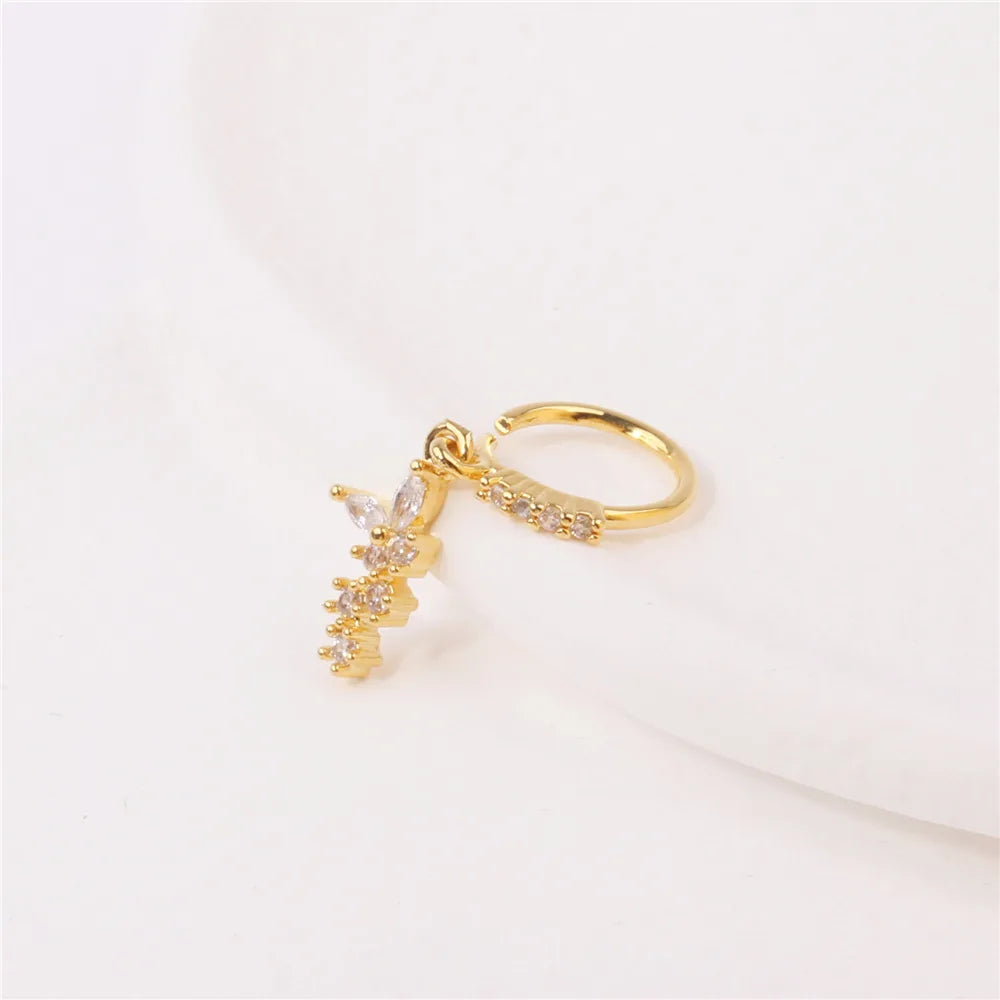 Gold Plated Pendant Nose Ring Hoop for Women Crystal Nose Hoop Protection Jewelry Nose Piercing Cartilage Earring Piercing