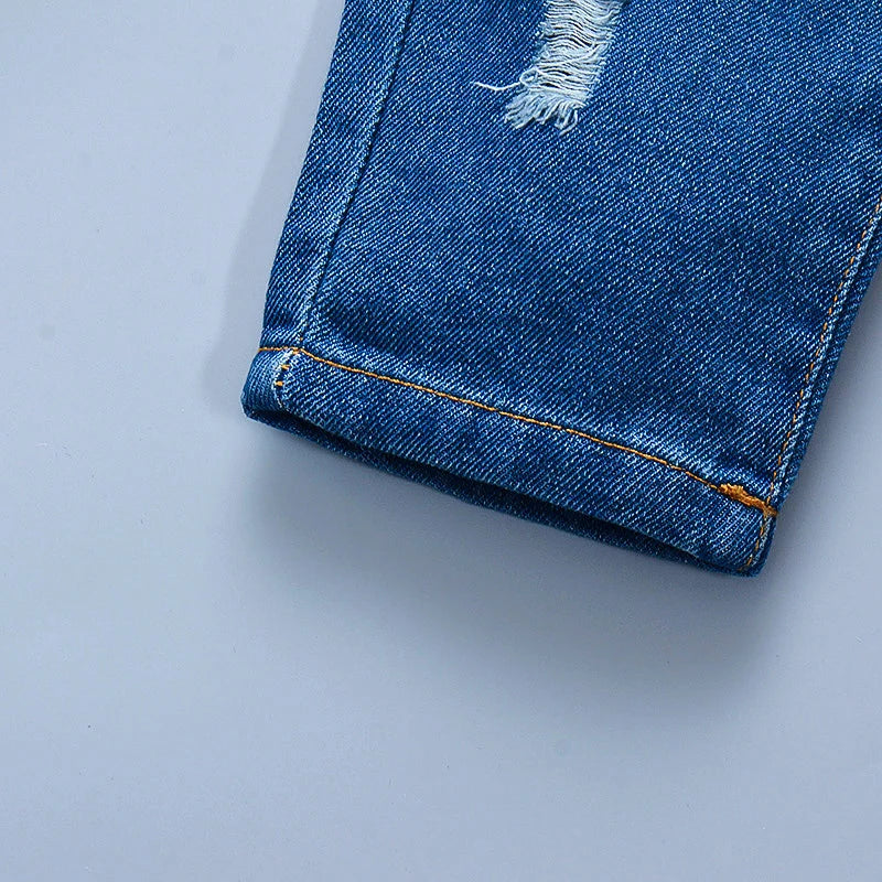 Children's Jeans Children's Clothing Autumn New Style Girls' Versatile Straight Tube Hole Casual Korean Style Boys' Pants