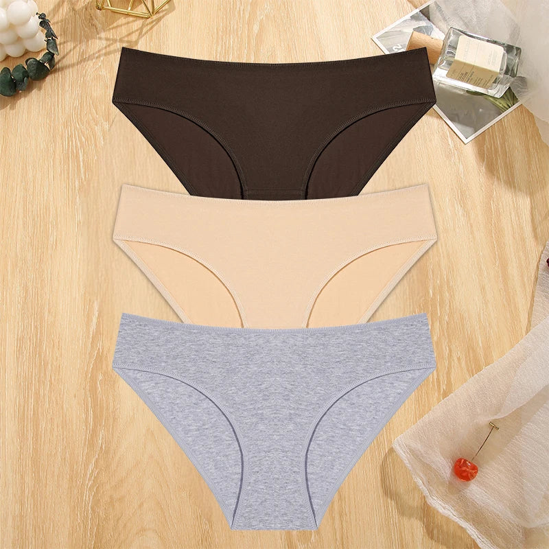 FINETOO 3PCS/Set S-XL Cotton Lingerie Panties Women Underwear Sexy Femme Underwear Women's Underpant Panty 8 Solid Color Briefs