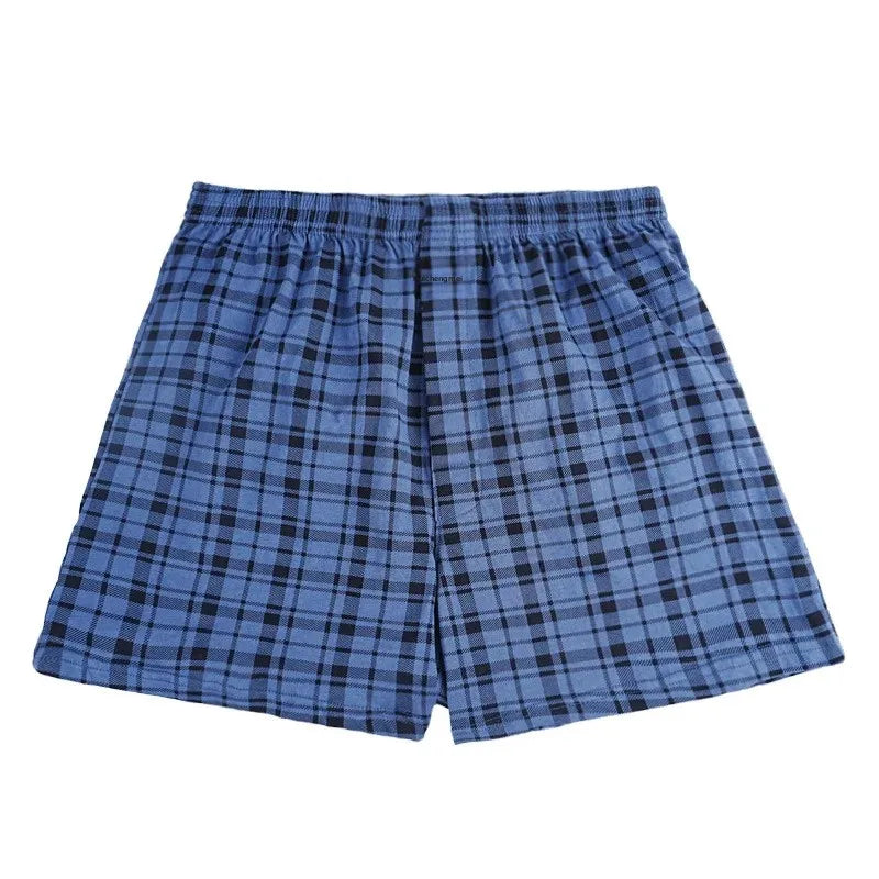 Breathable Cotton Men's Mid-Waist Shorts Plus Size Loose-Fit Plaid Underpants For Home Sleep Summer Loungewear