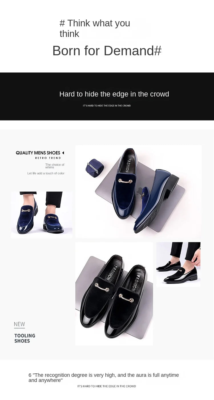 Italian Men's Dress Shoes British Suede Patent Leather Casual Shoes Korean Trendy Loafers 2024 Male Wedding Party Shoes for Men