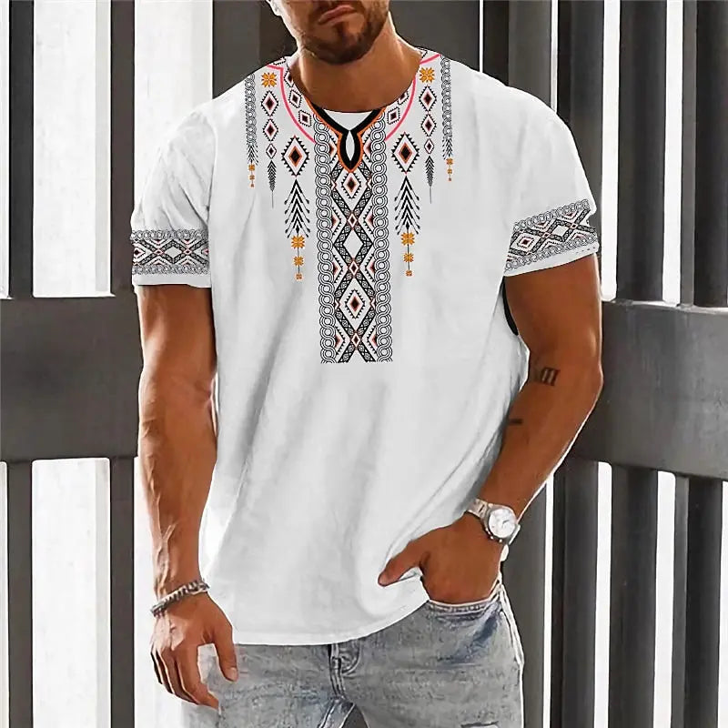 Vintage Ethnic Style Men's T Shirt  Dashiki Traditional Wear Clothing Short Sleeve Casual Retro Streetwear Clothes For Men tops