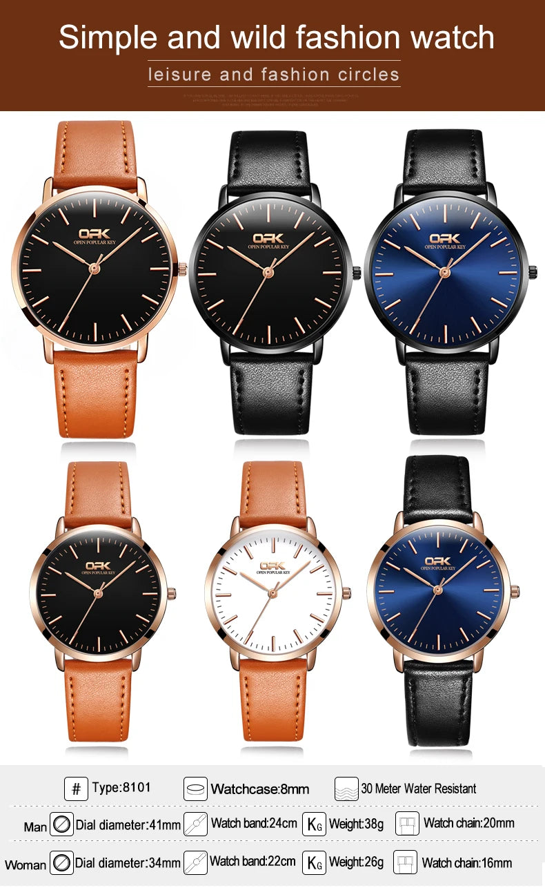 OPK 8101 Original Quartz Watch For Women Waterproof Leather Strap Hand Clock Simple Dial Top Brand Fashion Ladies Wrist Watches