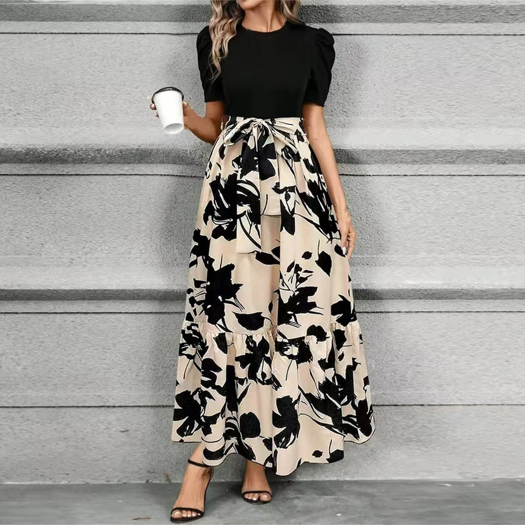 Dresses Elegant Office Lady Outfits A-line Lace-up Slim Fit Waist Ruffle Hem Skirt Women Dress Summer vestidos de mujer casuales