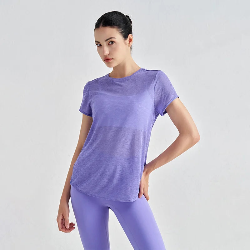 TRY TO BN Gym Tops Women Short Sleeve Sports Fitness Nylon Hollow Back Breathable Women's T-Shirt Training Runing Yoga Clothing