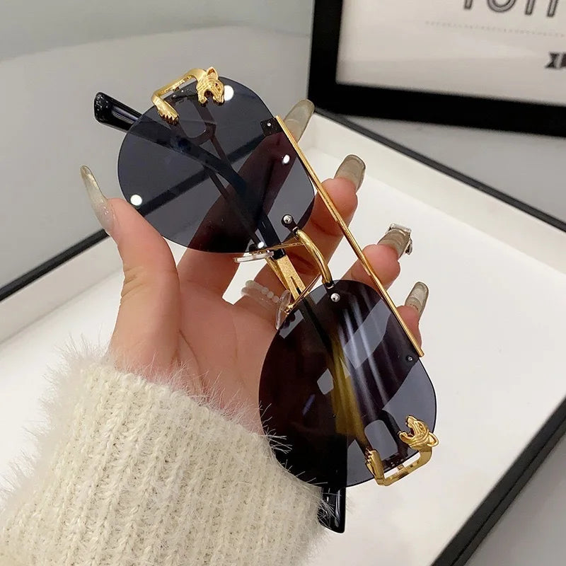 New Trendy Rimless Sunglasses Men Women Fashion Oversized Square Shades Eyewear Double Bridge Gradient UV400 Sun Glasses