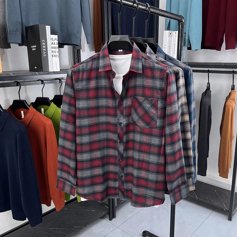 2025 Autumn New Men's Printed Striped Long Sleeved Shirt Casual Fashion Versatile Men's Top