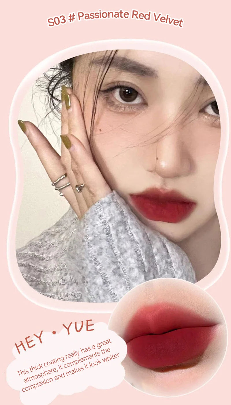 HEYYUE Ice Cream Lip Glaze — Velvet Matte Finish, Pudding Lip Clay, Student-Friendly Everyday Skin-Brightening Lipstick