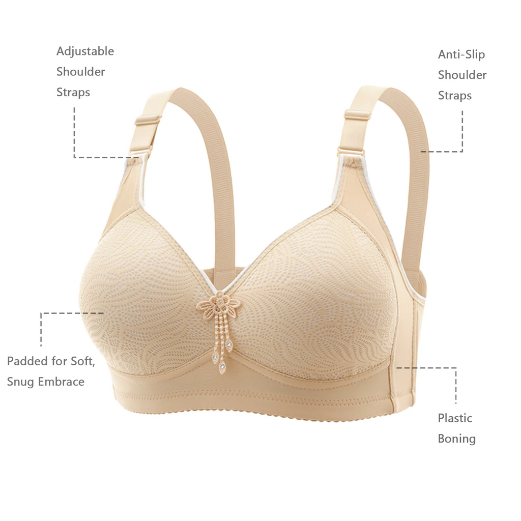 3pcs Women's Bra Lingerie - Appliques Jacquard Lightly Padded Push-Up, Adjustable Straps for Cup A B C D, Sexy Underwear