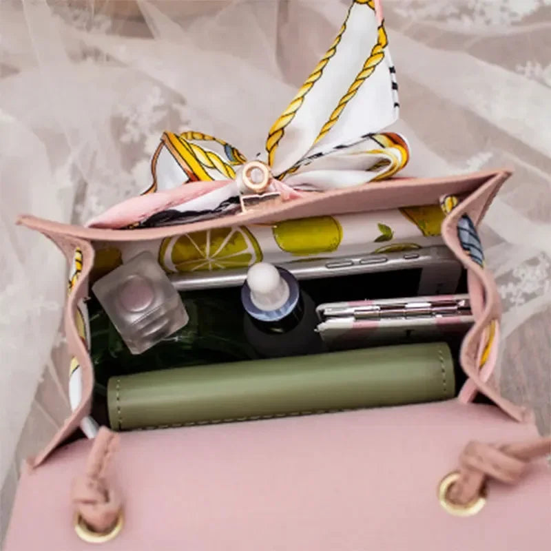 2024 New Women Ribbon PU Leather Bow Decor Mini Flap Hangbag Ladies Fashion Wallet Shoulder Messenger Crossbody Bag Totes Wallet