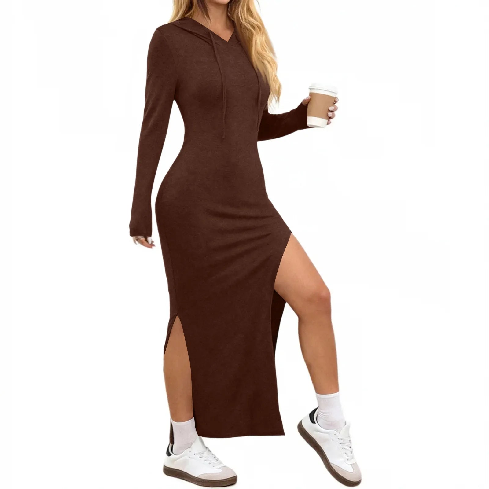 Women's Long Dress High Waisted Slim Fitting Pencil Skirt Bodysuit Fashion Long Dress Casual Dresses Sweatshirt Hooded Dress