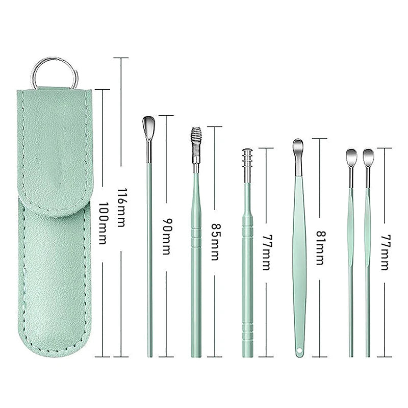 Beauty Accessory Set for Ear Hygiene 6 Pcs Ear Cleaner Kit with Earpick Sticks Earwax Remover Ear Pick Cleaning Spoon