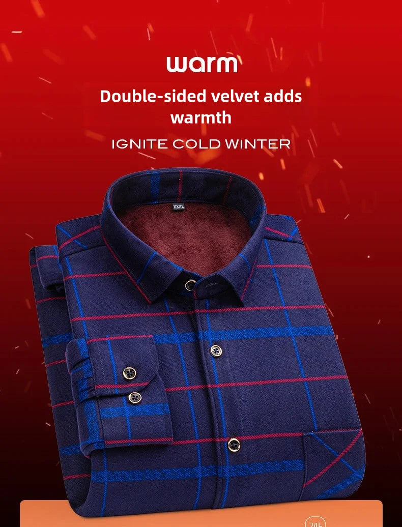 New men's long-sleeved shirt thickened and fleece warm 8XL9XL plus size autumn and winter casual no-ironing comfortable top