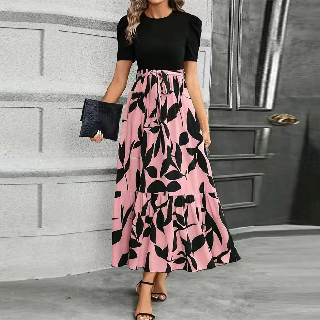 Dresses Elegant Office Lady Outfits A-line Lace-up Slim Fit Waist Ruffle Hem Skirt Women Dress Summer vestidos de mujer casuales