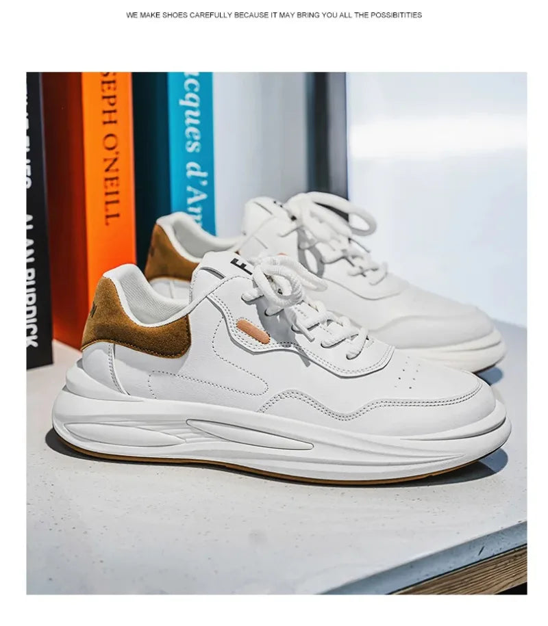 New Outdoor Casual Sports Shoes for Men Leather Fashion Non-slip Wear-resistant Four-season Men Shoes Student Trendy White Shoes