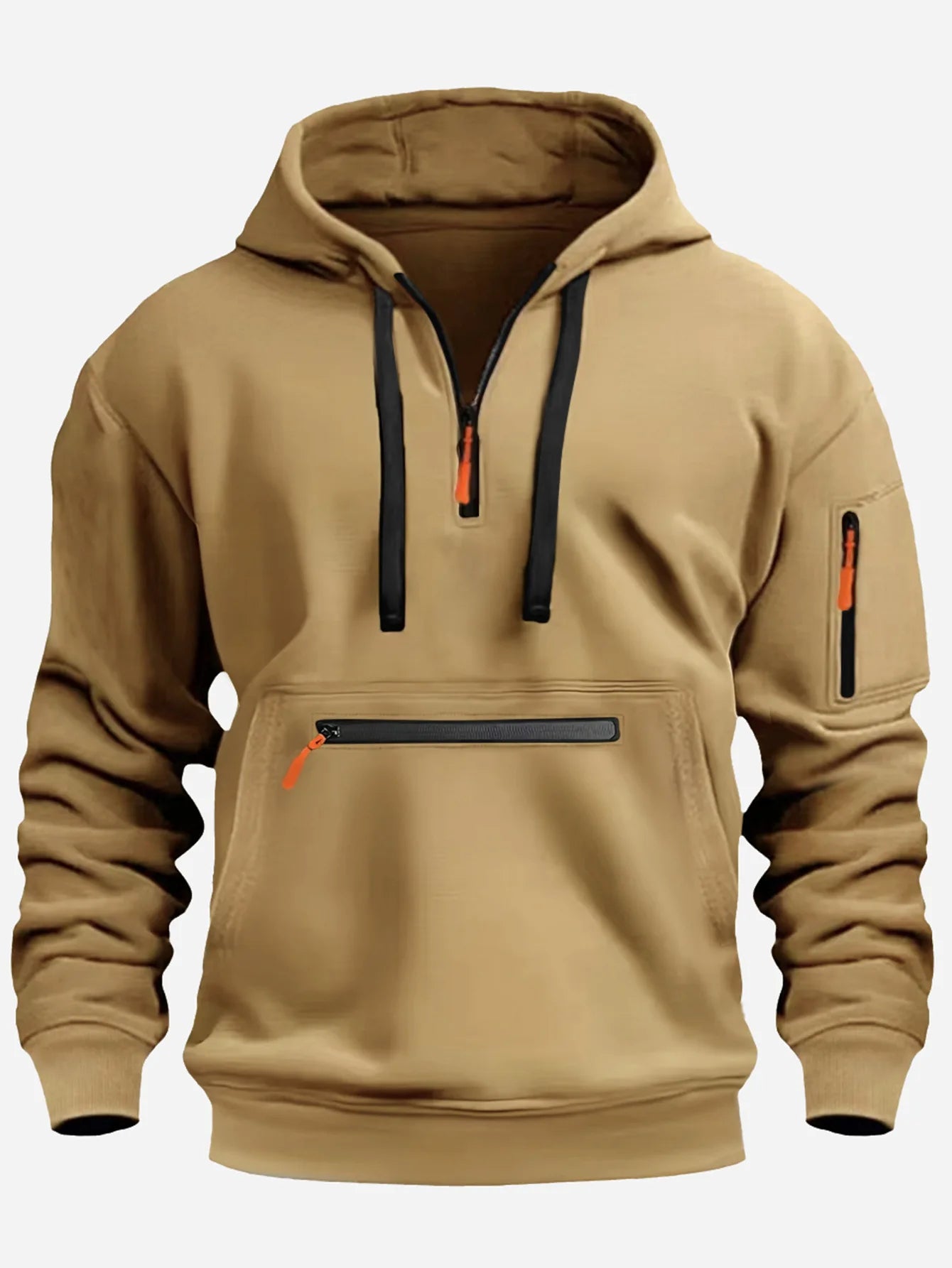 Half Zipper Men's Tactical Hoodies Solid Warm Fleece Military Sweatshirts Multi Pockets Male Hooded Jackets Thick Outdoor Polar