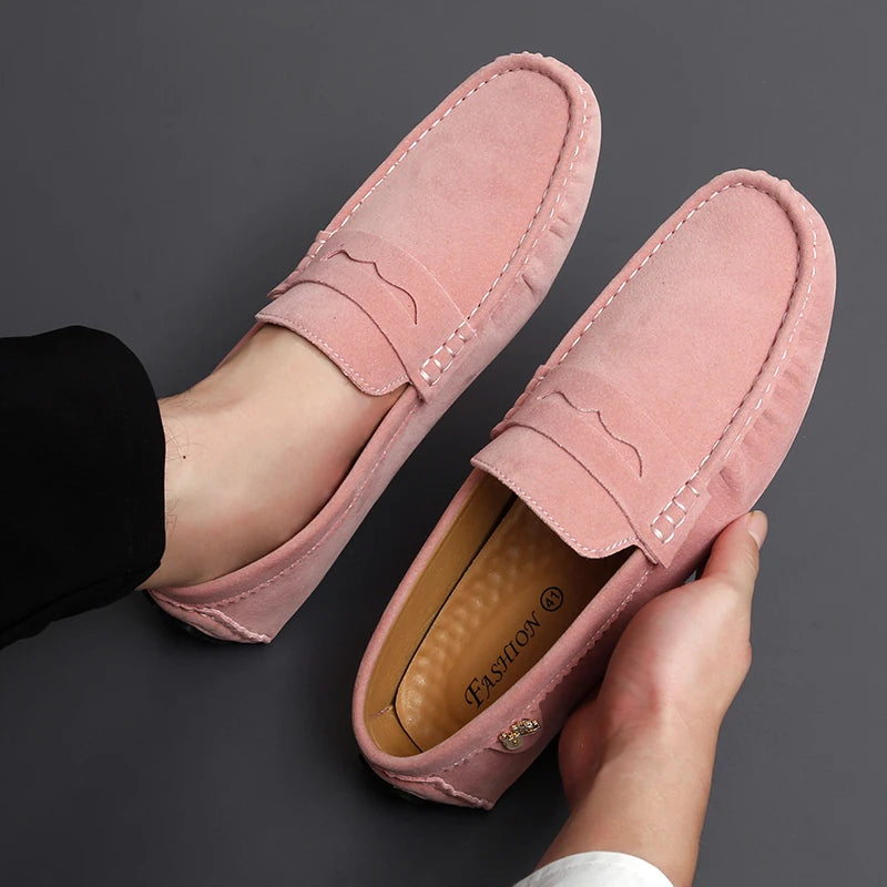 Suede Leather Penny Peas Loafers Men Women Boys Driving Shoes Big Size 35-48 Moccasins Slip on Flats Designer Mens Loafers Pink