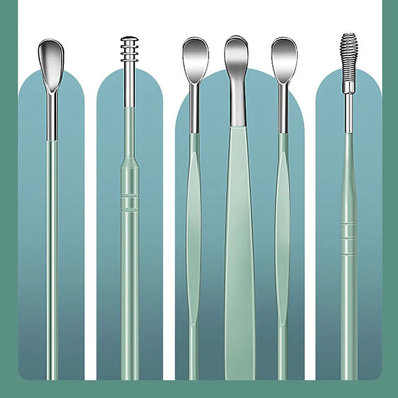 Beauty Accessory Set for Ear Hygiene 6 Pcs Ear Cleaner Kit with Earpick Sticks Earwax Remover Ear Pick Cleaning Spoon