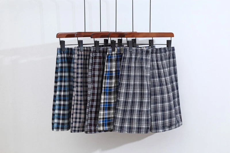 100% Cotton Mens Underwear Boxers Shorts Male Casual Sleepwear Underpants Plaid Loose Comfortable Homewear Sleeping Short Pants
