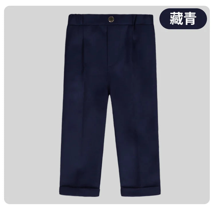 New Children Boys Suit Pants Cotton Plaid Kids Boys Casual Pants Elementary School Performance Pants For 1-10Y Boys Loose Pants